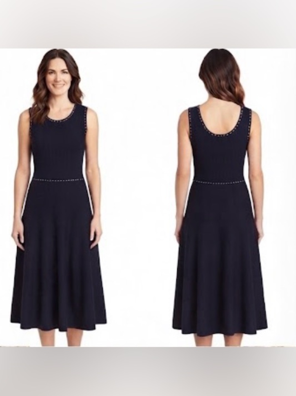 Banana Republic Navy Sleeveless Midi Dress with Contrast Stitching Size M
